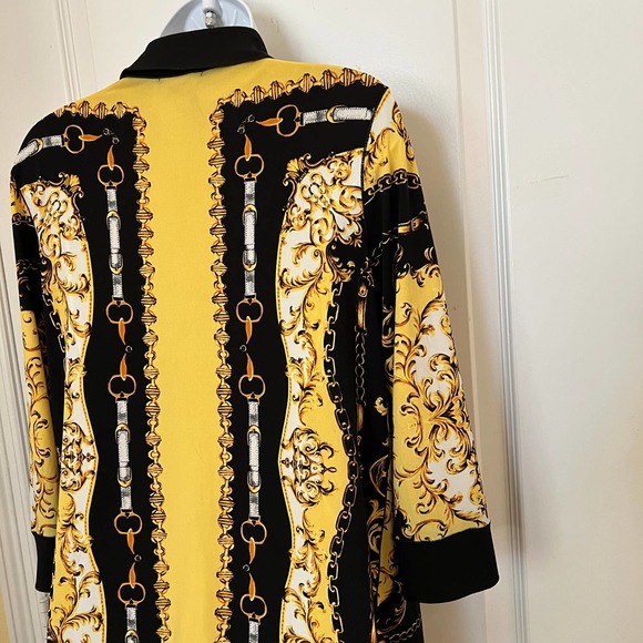 Eva Varro Handcrafted in USA Vintage Yellow Black Tunic Snap Closure M - Picture 6 of 6